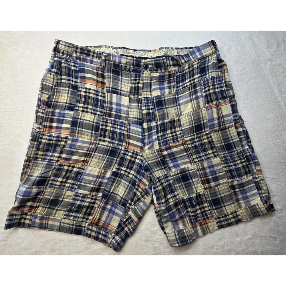Berle Vintage Retro Mens Shorts Size 40R Madras Plaid Patchwork Cotton
